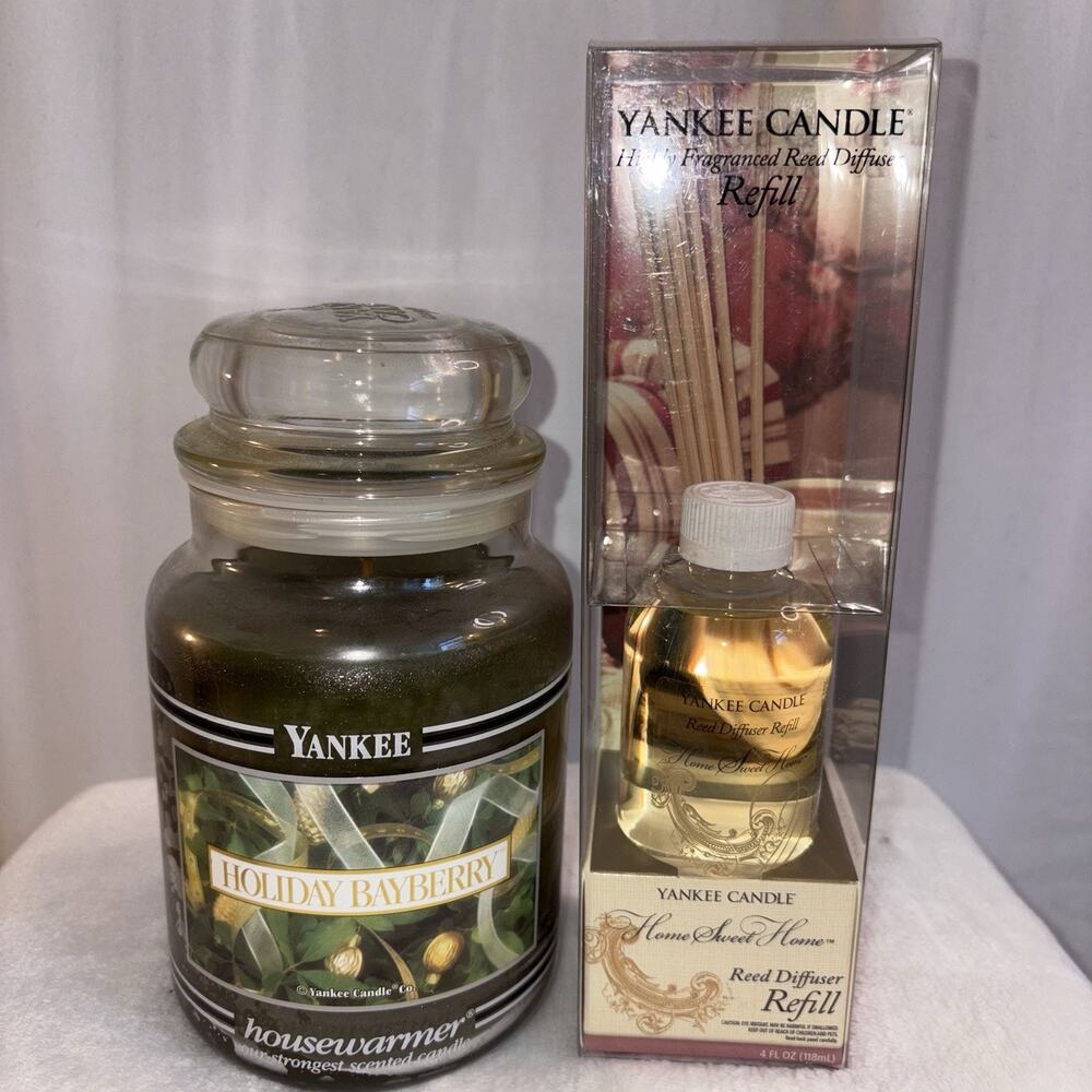 Yankee Candle BUNDLE 22oz Black Band HOLIDAY BAYBERRY & Oil Christmas RARE HTF